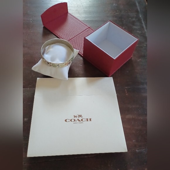 Coach Jewelry - Coach vintage stamped fun multicolor enamel silver thick bangle bracelet & box
